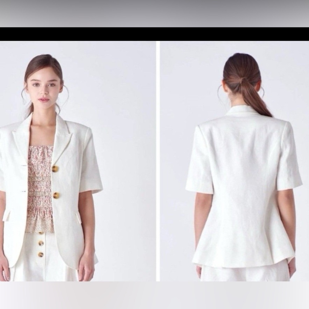 English Factory Cream Short Sleeve Blazer